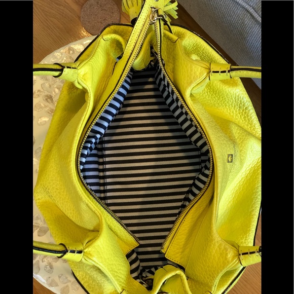 Kate Spade Bright Yellow Tote w/ Side Tassels and Striped Interior - Picture 8 of 10